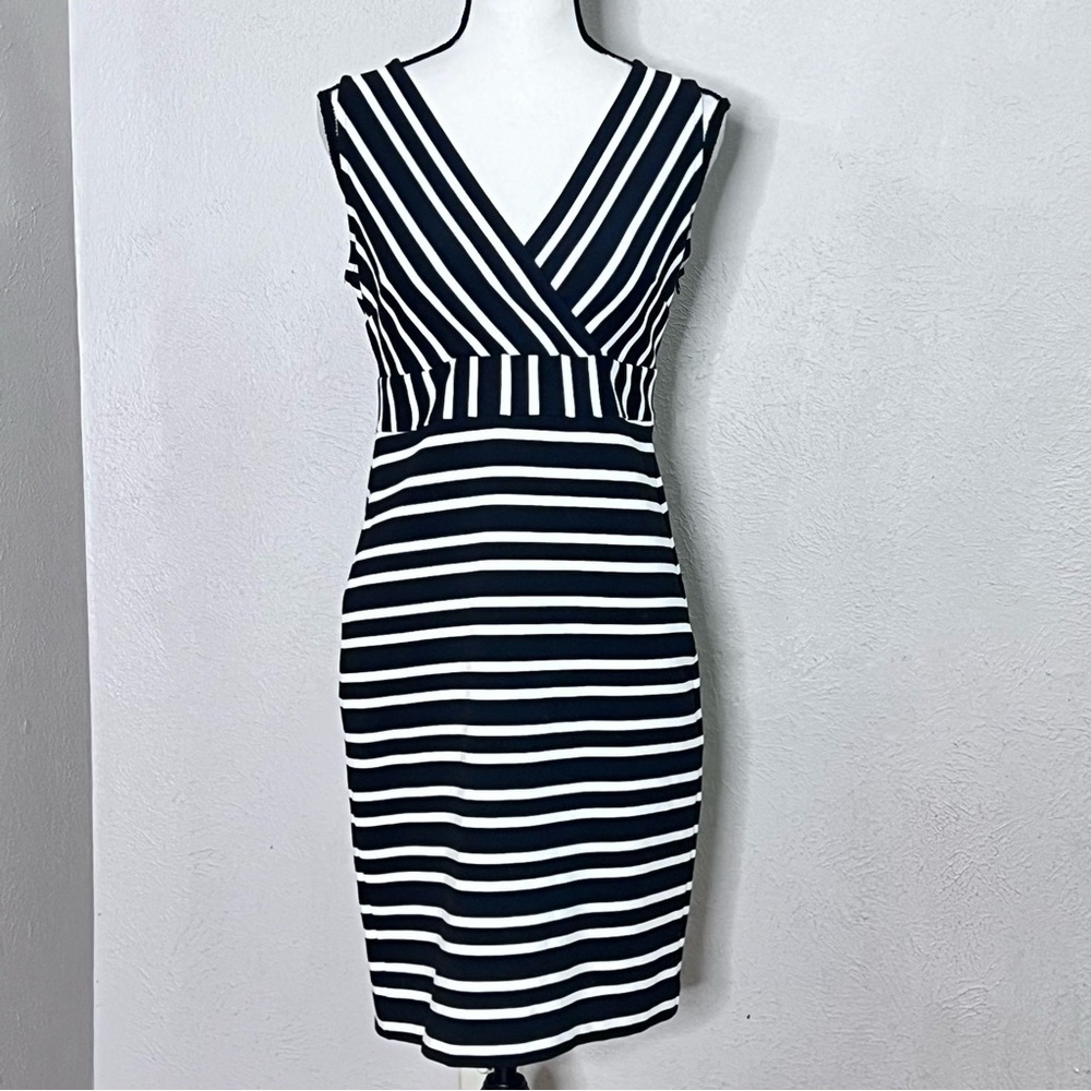 Ann Taylor black & white stripe sleeveless dress